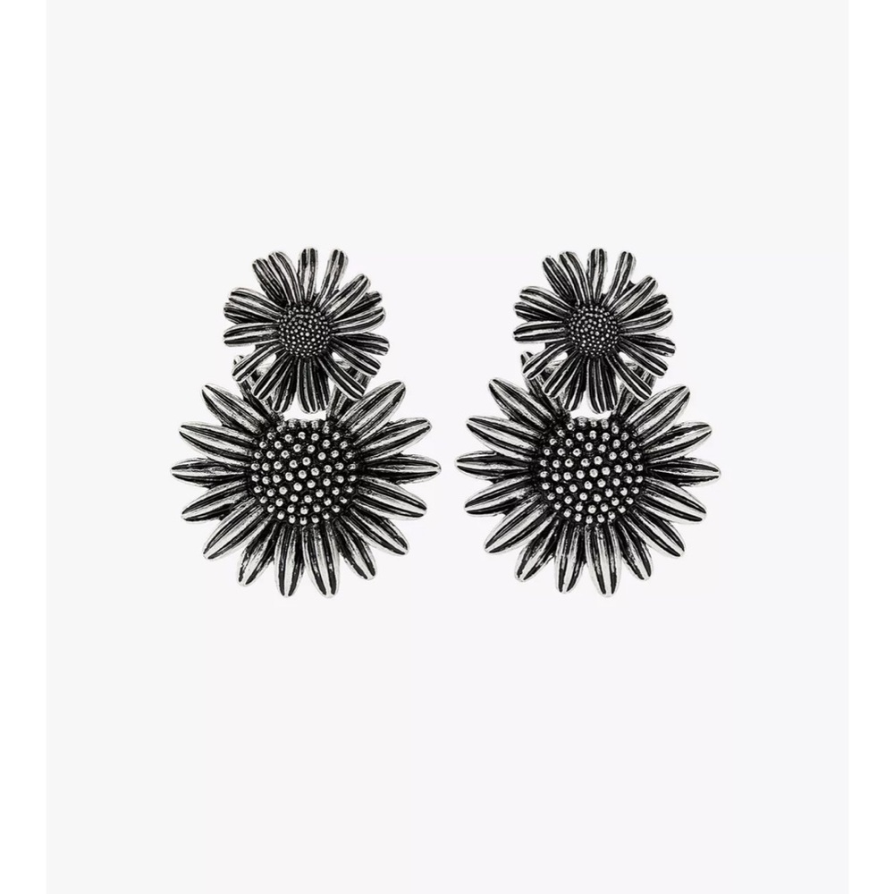 Zara Silver-Tone Double Daisy Drop Earrings